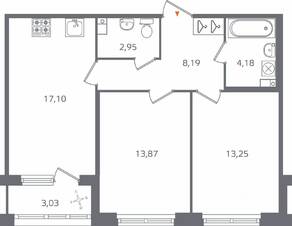 ЖК «Б15», планировка 2-комнатной квартиры, 61.06 м²