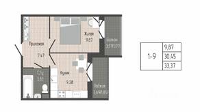 ЖК «Sertolovo Park», планировка 1-комнатной квартиры, 33.37 м²