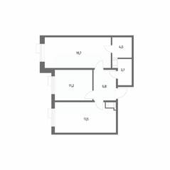 ЖК «Парусная 1», планировка 2-комнатной квартиры, 62.90 м²