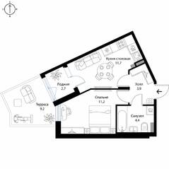 МЖК «Экография», планировка 1-комнатной квартиры, 35.30 м²