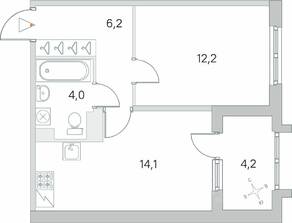 ЖК «Югтаун. Олимпийские кварталы», планировка 1-комнатной квартиры, 38.60 м²