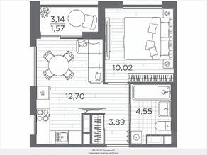 ЖК «Plus Пулковский», планировка 1-комнатной квартиры, 32.73 м²