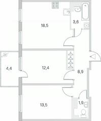 МЖК «Новое Сертолово», планировка 2-комнатной квартиры, 60.10 м²