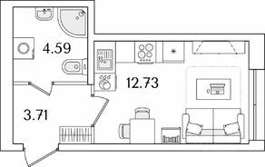 ЖК «БелАрт», планировка студии, 21.03 м²
