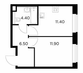 ЖК «Белый мыс», планировка 1-комнатной квартиры, 34.20 м²