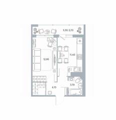 ЖК «Геометрия» (Кудрово), планировка 1-комнатной квартиры, 34.10 м²