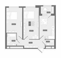 ЖК UP-квартал «Воронцовский», планировка 2-комнатной квартиры, 57.19 м²