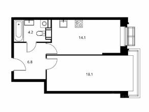 ЖК «Солнечный парк», планировка 1-комнатной квартиры, 43.14 м²