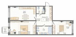 ЖК «Мануфактура James Beck», планировка 2-комнатной квартиры, 81.47 м²