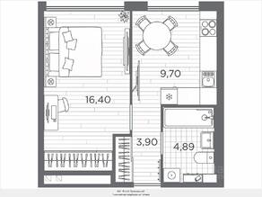 ЖК «Plus Пулковский», планировка 1-комнатной квартиры, 34.89 м²