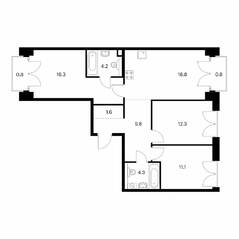 ЖК «Лермонтовский 54», планировка 3-комнатной квартиры, 80.00 м²