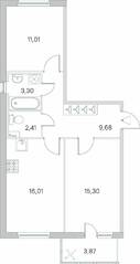 ЖК «Ясно. Янино», планировка 2-комнатной квартиры, 59.65 м²