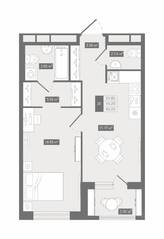 ЖК UP-квартал «Воронцовский», планировка 1-комнатной квартиры, 45.03 м²