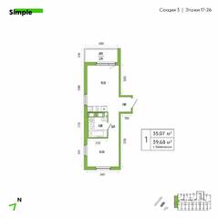 ЖК «Simple», планировка 1-комнатной квартиры, 36.70 м²