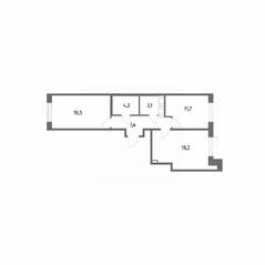 ЖК «Парусная 1», планировка 2-комнатной квартиры, 61.20 м²