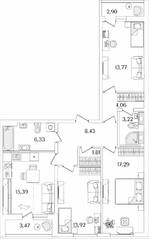 ЖК «Лайнеръ», планировка 3-комнатной квартиры, 87.41 м²