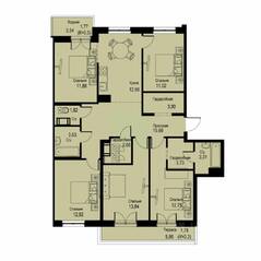 ЖК «ID Кудрово», планировка 4-комнатной квартиры, 113.65 м²