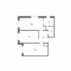 ЖК «Парусная 1», планировка 2-комнатной квартиры, 65.60 м²