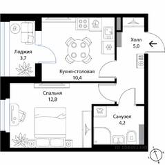 МЖК «Экография», планировка 1-комнатной квартиры, 34.30 м²