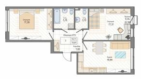 ЖК «Мануфактура James Beck», планировка 2-комнатной квартиры, 70.81 м²
