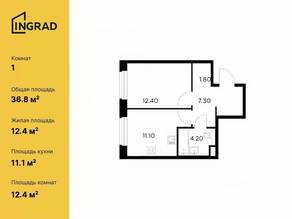 ЖК «Белый мыс», планировка 1-комнатной квартиры, 36.80 м²