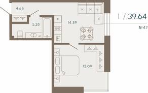 Апарт-комплекс «17/33 Петровский остров», планировка 1-комнатной квартиры, 39.64 м²