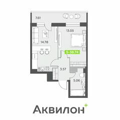 ЖК «Аквилон All in 3.0», планировка 1-комнатной квартиры, 38.74 м²