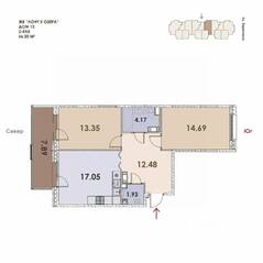 ЖК «Loft у озера», планировка 2-комнатной квартиры, 66.20 м²