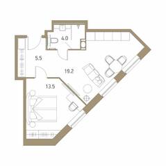 Апарт-комплекс «VIDI», планировка 2-комнатной квартиры, 42.50 м²