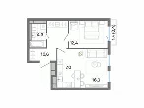 ЖК «G3 Театральный», планировка 2-комнатной квартиры, 50.70 м²