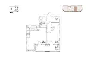 ЖК «Loft у озера», планировка 1-комнатной квартиры, 48.12 м²