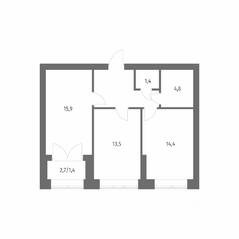 ЖК «Наука», планировка 2-комнатной квартиры, 59.06 м²