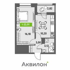ЖК «Аквилон Leaves», планировка 1-комнатной квартиры, 33.91 м²