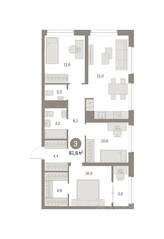 ЖК «Первый квартал», планировка 3-комнатной квартиры, 81.61 м²