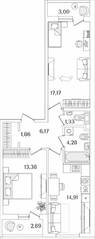 ЖК «Лайнеръ», планировка 2-комнатной квартиры, 62.05 м²
