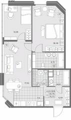 ЖК «AKZENT», планировка 2-комнатной квартиры, 76.98 м²