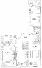 ЖК «Лайнеръ», планировка 3-комнатной квартиры, 86.94 м²