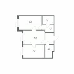 ЖК «Парусная 1», планировка 2-комнатной квартиры, 64.60 м²