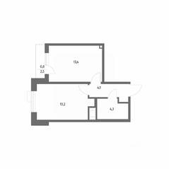 ЖК «Парусная 1», планировка 1-комнатной квартиры, 35.80 м²