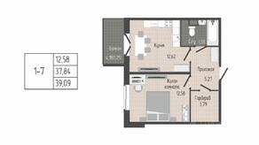 ЖК «Sertolovo Park», планировка 1-комнатной квартиры, 39.09 м²