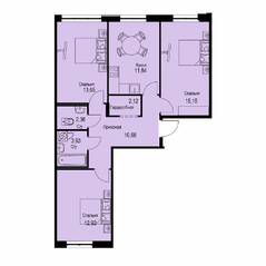 ЖК «ID Кудрово», планировка 3-комнатной квартиры, 72.35 м²
