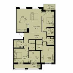 ЖК «ID Кудрово», планировка 4-комнатной квартиры, 110.17 м²