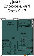 ЖК «Сибирь», планировка 1-комнатной квартиры, 39.80 м²