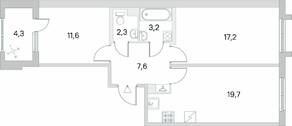 ЖК «Югтаун. Олимпийские кварталы», планировка 2-комнатной квартиры, 63.75 м²