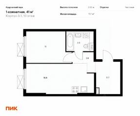 ЖК «Кудровский парк», планировка 1-комнатной квартиры, 40.90 м²