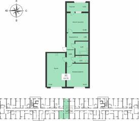 ЖК «Расцветай в Янино», планировка 2-комнатной квартиры, 64.78 м²