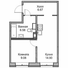 ЖК «Юнтолово», планировка 2-комнатной квартиры, 36.60 м²