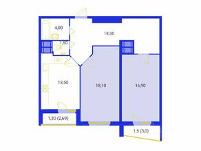 ЖК «Эврика», планировка 2-комнатной квартиры, 74.00 м²