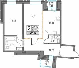 ЖК «Приморский квартал», планировка 2-комнатной квартиры, 67.65 м²