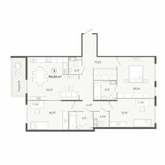 ЖК «Наследие», планировка 3-комнатной квартиры, 114.80 м²